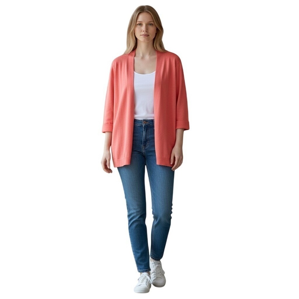 AVENUE, WOMEN'S 26/28 Peach KNIT OPEN FRONT LONGER Cardigan 3/4 Sleeve